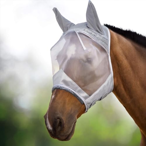 CareMaster Horse Fly Mask Large Eye Space Half Face with Ears Moonlight Silver Large Full Size (Moonlight Silver / Full (Large))