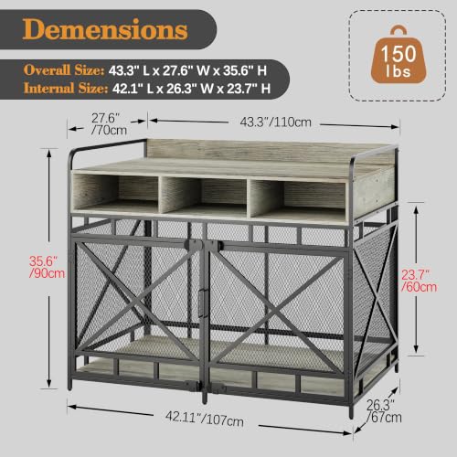 Dog Crate Furniture (48"L x 27.6"W x 36"H / Grey)