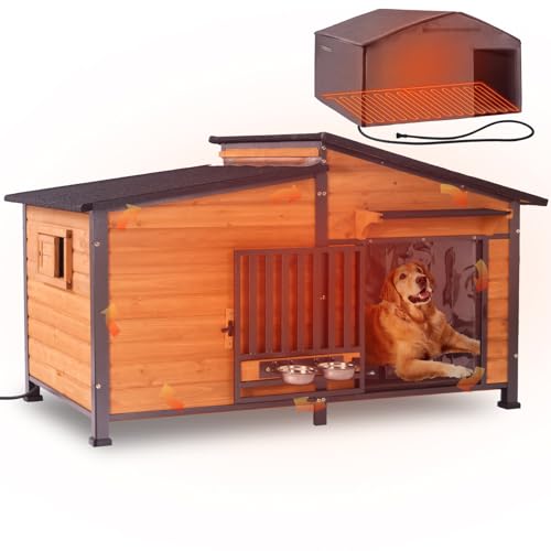 Extra Large Heated Dog House Insulated Dog Kennel Weatherproof Dog Shelter with Safe Heating Pad