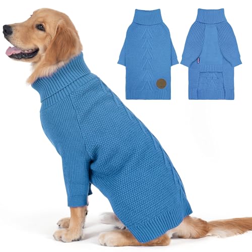 Dog Sweater Long Sleeve Warm Knit Sweaters for Large Dogs Boy Girl (Light Blue / XXX-Large)