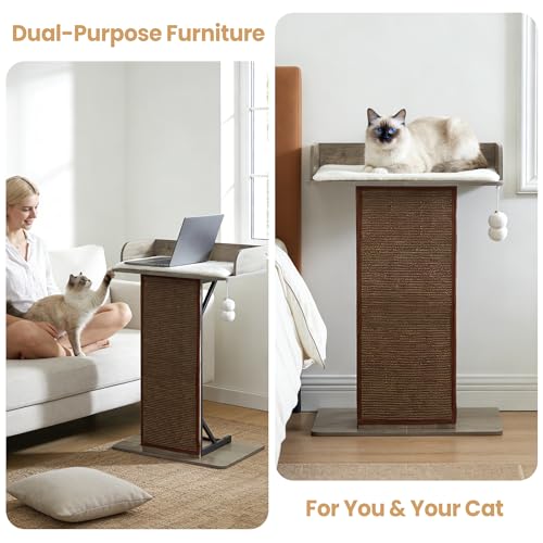 Modern Wood Cat Tree Tower for Indoor Large Adult Cats with Big Perch Bed (Greige1 / 33.8 Inches)