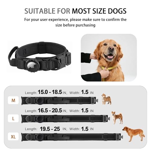 Upgraded Airtag Dog Collar Waterproof (L(16.5"-20.5") / Black)