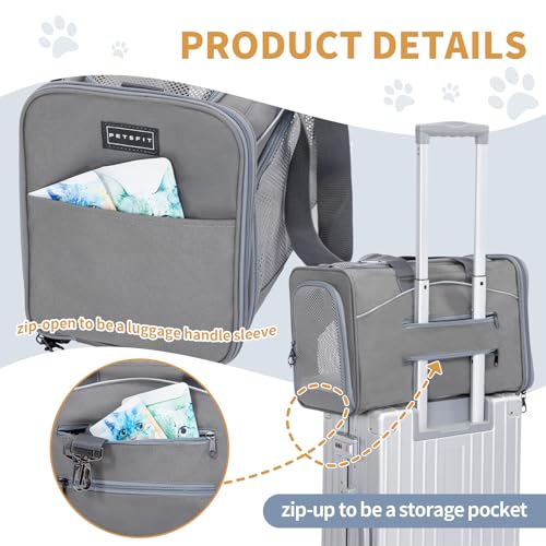 Petsfit Airline Approved Pet Carrier for Small Dogs & Cats (Grey / 19.0"L x 9.0"W x 12.0"H)