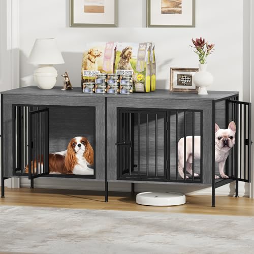 55.12" Dog Crate Furniture for 1 or 2 Dogs (Dark Grey / 55.12"L x 20.47"W x 26.18"H)