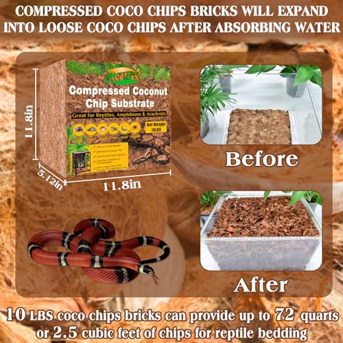 10LBS Coconut Husk Chip Substrate for Reptiles (1 Pack-10 LBS)