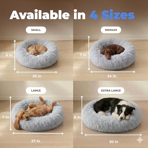 Round Calming Dog Bed for Small (Light Warm Gray / 20" x 20" x 6")