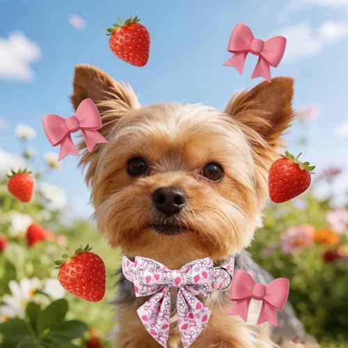 Strawberry Floral Dog Collar with Sailor Bow (Strawberry Bow(Sailor Bow) / Medium (Pack of 1))