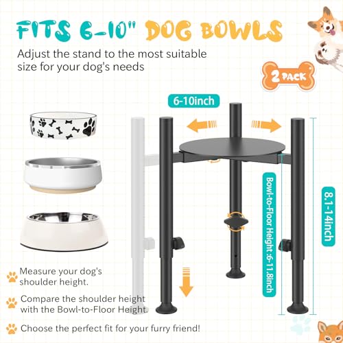 2 Pack Adjustable Dog Bowls Elevated Stand (Black-4 Heights 2 Pack)