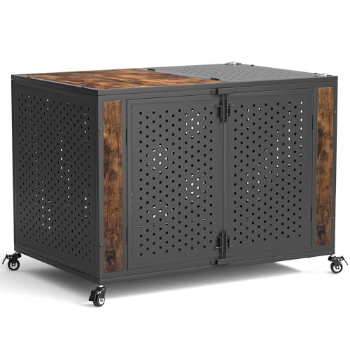 42" Heavy Duty Dog Crate Furniture for High Anxiety Dogs (Black and Brown / 42 inch)