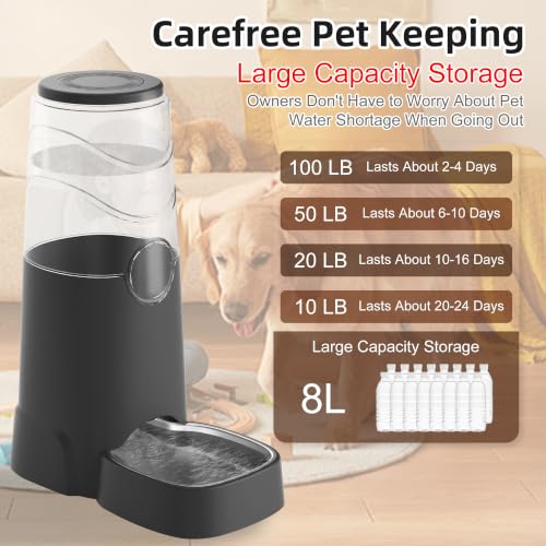 8L Automatic Dog Water Dispenser with Stainless Steel Feeder Bowl (Black)