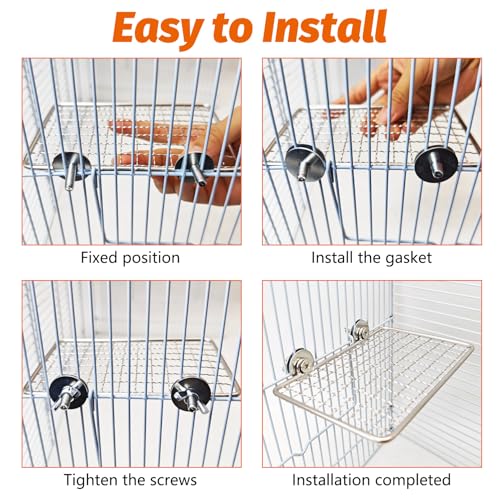 Bird Perch Platform 2 Pcs Stainless Steel Grid Parrot Perches Stand Shelf Parrots Platform Perch Small Birds Cage Accessories for Parakeets