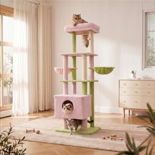 65in Large Cat Tree Heavy Duty Tower Condo & Sisal Posts for Cats (Pink&Green / 65 in)