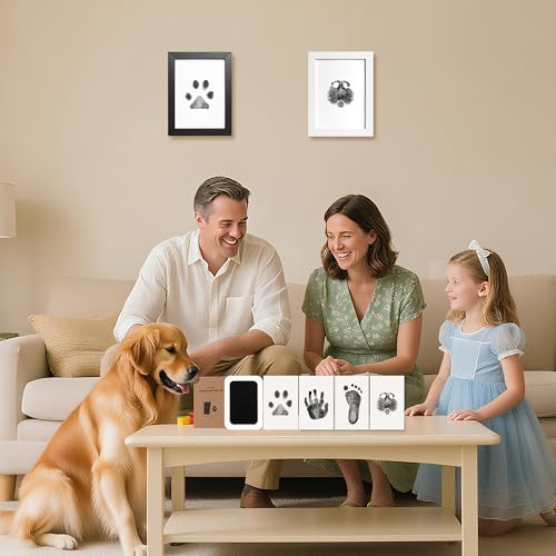 Inkless Paw Print Kit for Dogs (Black Pad,Black/White Wood Frame / 4-Pack,Large)