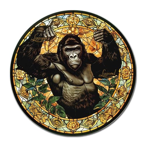 Metal Sign Tin Sign Circular Stained Glass Gorilla Metal Sign for Restaurant 12×12 Inches (12×12 Inches / Gorilla-2)