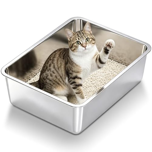 Stainless Steel Litter Box Medium for Cats (M-17×13×5.1")