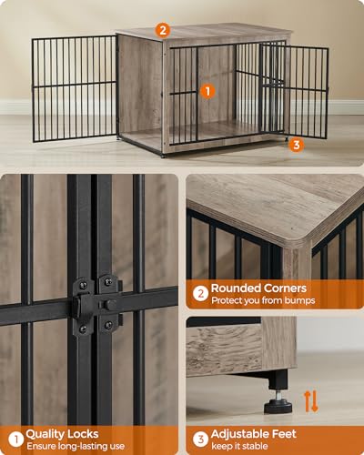 43.3" Dog Crate Furniture (Greige / 43.3"L x 29.9"W x 32.3"H)