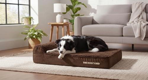 The Dog’s Bed Orthopedic Memory Foam Dog Bed with Headrest Large (Brown Plush / L (40"L x 25"W x 6"Th))