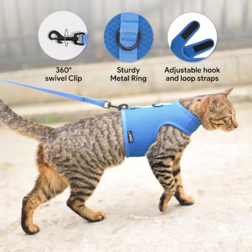 Cat Harness and Leash Set for Walking Escape Proof (Blue / Xxl 19-26 lbs)