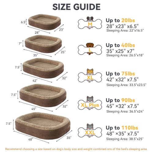 Orthopedic Dog Beds Large Sized Dog (Brown / 42"l X 32"w X 7.5"th)