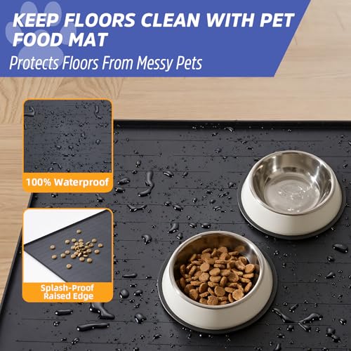 Large Dog Mats for Food and Water (Black / 40"L x 30"W)