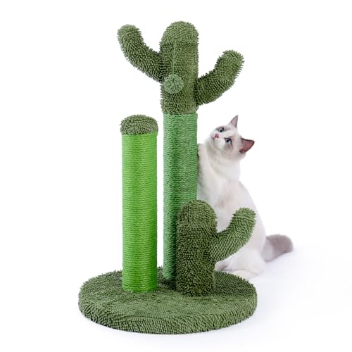 Cat Scratching Post 27” Cactus Cat Scratcher with Toy Ball Large (Large 27" / Green)