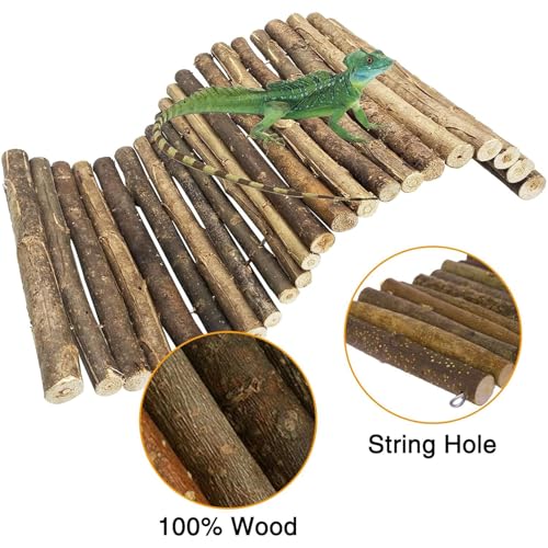 2 PCS Extra Large Wooden Reptile Hideout Bearded Dragon Bendy Bridge Climbing Ladder Hiding Hut Reptiles Hide Cave Habitat Decor for Lizards Gecko Spiders Snakes Tortoise