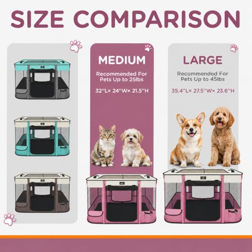 Foldable Pet Kitten Playpen (Pink 03 / Medium(32''×24''×21.5''))