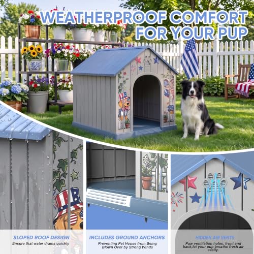 Indoor & Outdoor Waterproof Dog House (Blue Pattern / Large Dog: 38 Inch)