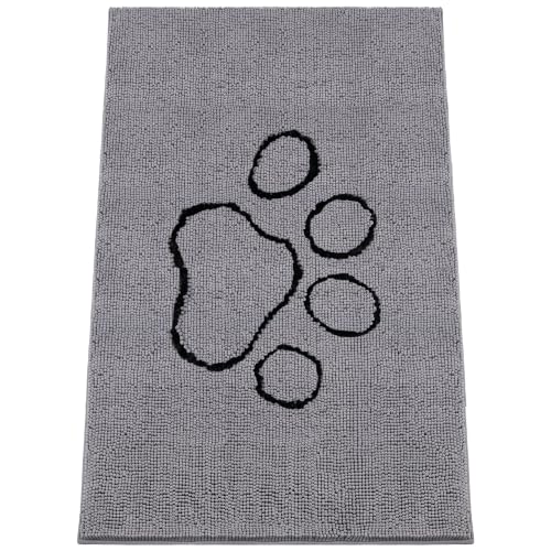 Absorbent Dog Door Mat for Muddy Paws (72"L x 48"W x 1" Th / Grey with Paw)