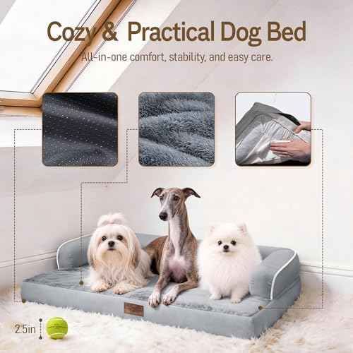 Orthopedic Waterproof Jumbo Dog Bed for Giant Dogs (Grey / 48"L x 33"W x 8"Th)