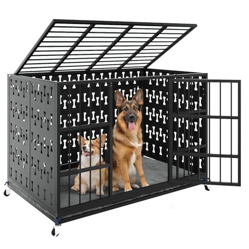 48" Heavy Duty Indestructible Privacy Enclosed Dog Crate with Mat (47.2"L x 29.9"W x 35.4"H / Black)