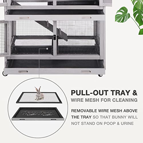 Rabbit Hutch Hamster Cage Guinea Pig Cage Bunny Cage Removable Wire Mesh PVC Curtain 4 Metal Wheels 2 Pull