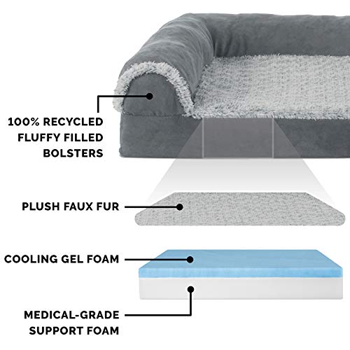 Cooling Gel Dog Bed for Medium (Medium / (Two-Tone Faux Fur & Suede) Stone Gray)