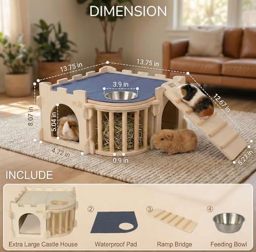 Natural Wood Chinchilla House with Ladder and Hay Feeder (Extra Large Assembly Style)