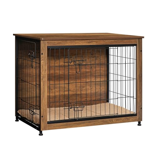 32.5" Dog Crate Furniture with Cushion (Warm Brown / 32.5"L x 21.9"W x 25.6"H)