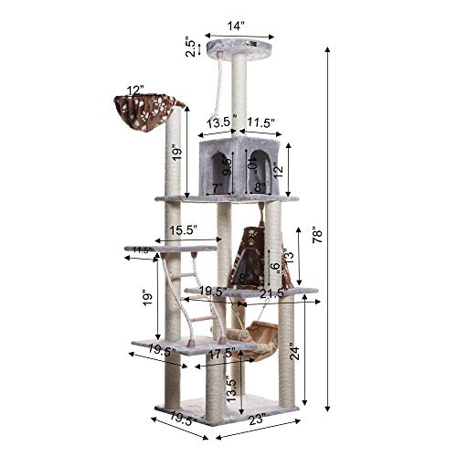 Cat Tree Model A7802 (42"(L)X26"(W)X78"(H) / Silver Gray)