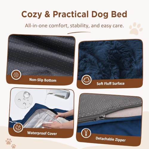 Waterproof Orthopedic Dog Bed for Extra Large Dogs (42.0"L x 30.0"W x 8.5"Th / Navy Blue)