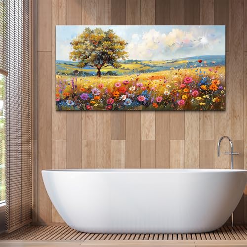 Large Wall Art For Bedroom Canvas Wall Decor For Living Room Office Decorations Flower Scenery Watercolour Wall Paintings Field Pictures Artwork Aesthetic Room Home Decor Hang Easy (48"L x 24"W / Field Landscape)