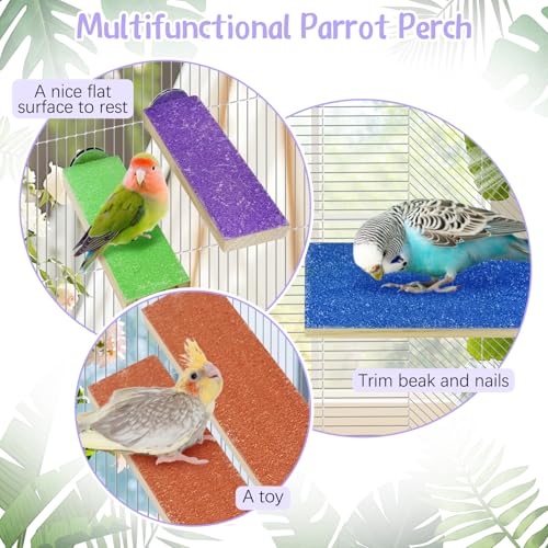 Hamiledy Colorful Bird Perches Wooden Paw Grinding Board Parakeets Stand Platform Bird Chewing Toys Cage Accessories for Budgies Cockatiels Conure Lovebirds Parrots Hamsters