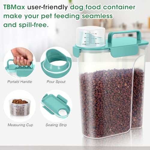 Pet Dog Cat Food Storage Container 5 to 7 lbs with Can Cover and Mixing Spoon (Cyan 6Qt)
