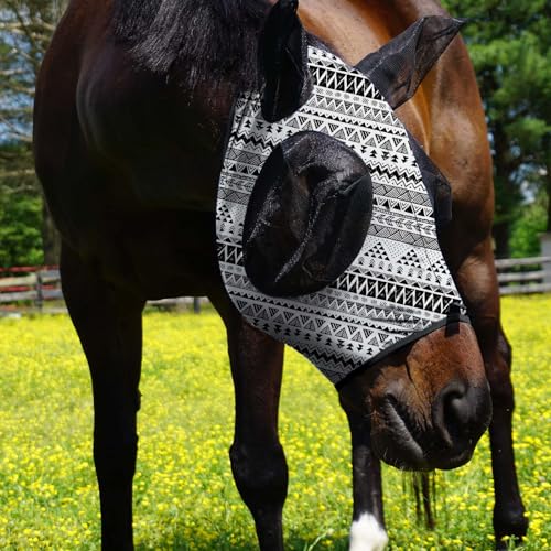 Super Comfort Stretchy Fitting Horse Fly Mask with UV Protection Soft on Skin with Breathability Doodle Aztec Pony (Pony / Doodle Aztec)
