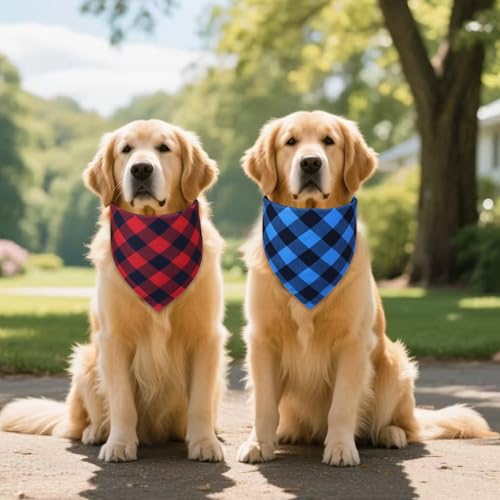 Buffalo Plaid Dog Bandanas for Large Dogs (Red-black & Blue-black / X-Large)