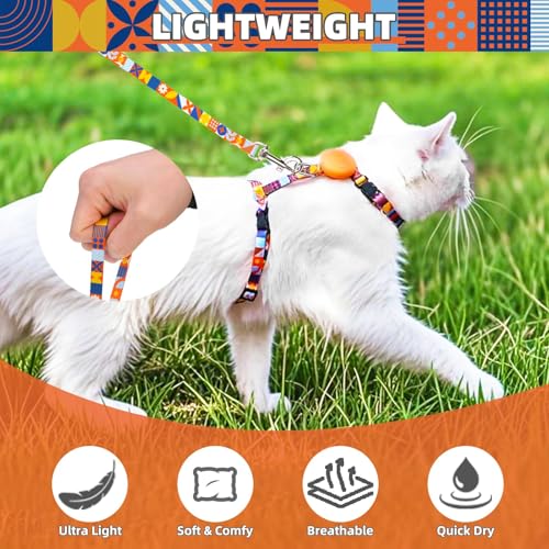 Adjustable Cat Harness and Leash Set Escape Proof Kitten Strap Collar for Walking Travel (Small / Orange(Geometry))