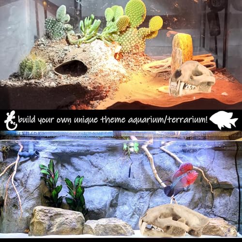 Aquarium Décor Cave Decorations Fish Hideout Betta Tarantula Reptile Snake for Terrarium Ornament Dinosaur Animal Skull Large Bones Halloween (Leopard)