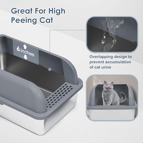 XL Enclosed Stainless Steel Cat Litter Box for Big Cats (Grey & Sliver / Large)