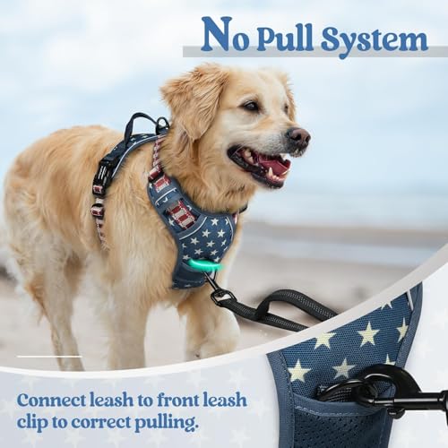 Dog Harness No Pull for Large Dogs with 2 Leash Clips (X-Large / Blue Star)