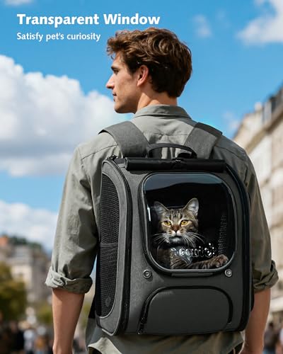 Cat Backpack Carrier (Gray(Expandable) / 12.6"L x 10.2"W x 16.5"H)