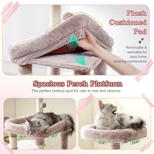 Cat Tree, 71-Inch Tall Cat Tower for Large Maine Coon Cats HCT037MU (Rosy Brown / XL)