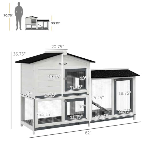 62" Rabbit Hutch with Run Area for Rabbits (White)