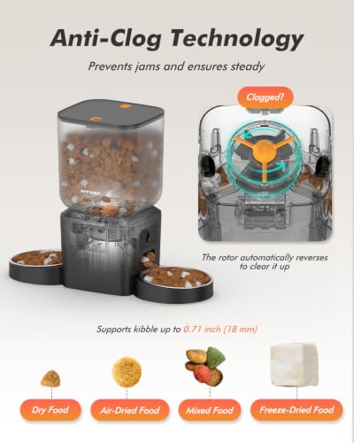 Automatic Cat Feeder for 2 Cats with 2K Cameras (Matte Black)